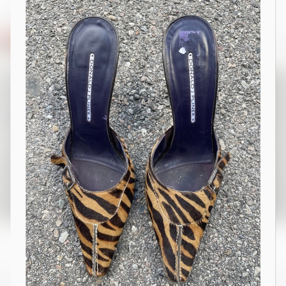 Donald J Pliner Zebra Pony Hair Heeled Mules